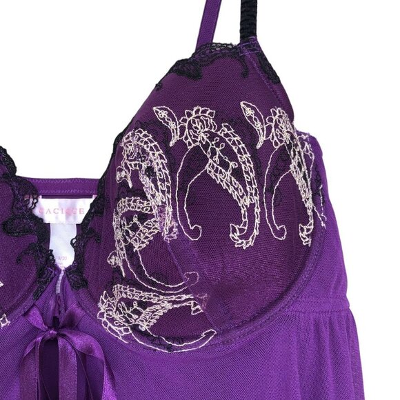 Cacique Lingerie Top Underwire Padded Size 18 / 20 Sheer Embroidered Purple - Picture 3 of 6